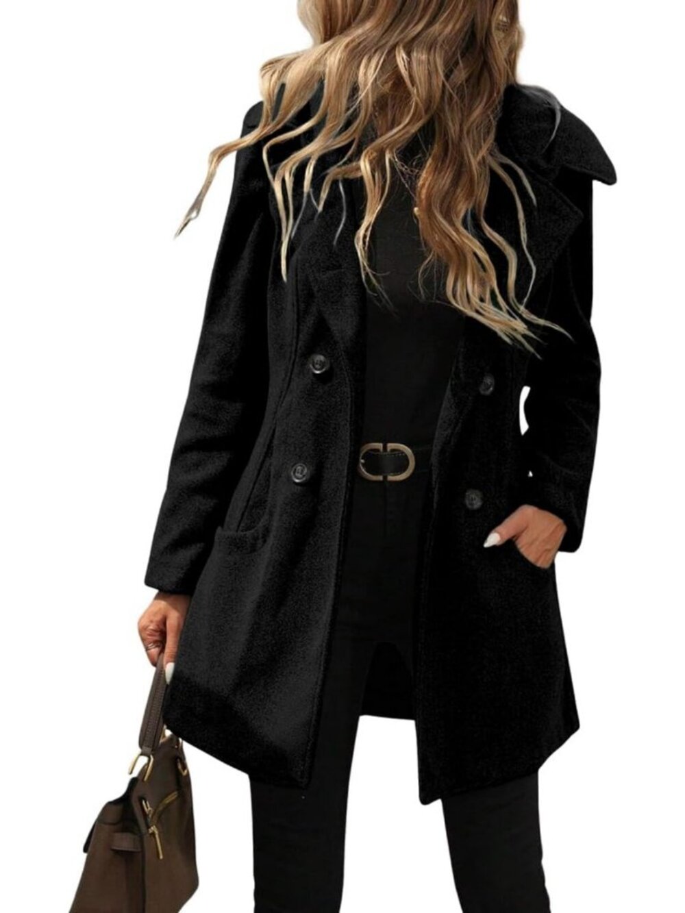 Stylish Women's Winter Hooded Wool Trench Coat - Double Breasted Peacoat